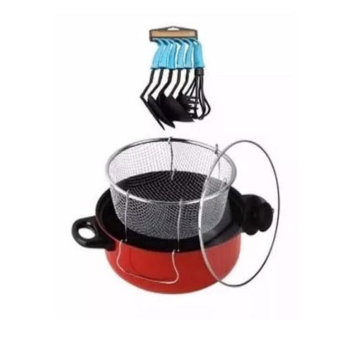 Non-stick Manual Deep Fryer + Non-stick Spoon - Set Of 6 24CM