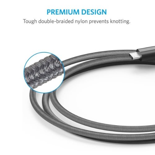 Powerline + Micro USB Double Braided Nylon - 10Ft - Gray