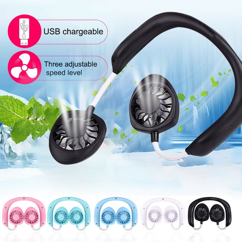 Level With 1PCs Neck Fan Fan 3 Speed Hanging Wearable Wireless Sports Adjustable USB Portable Wind Head Dual Chargeable Fan