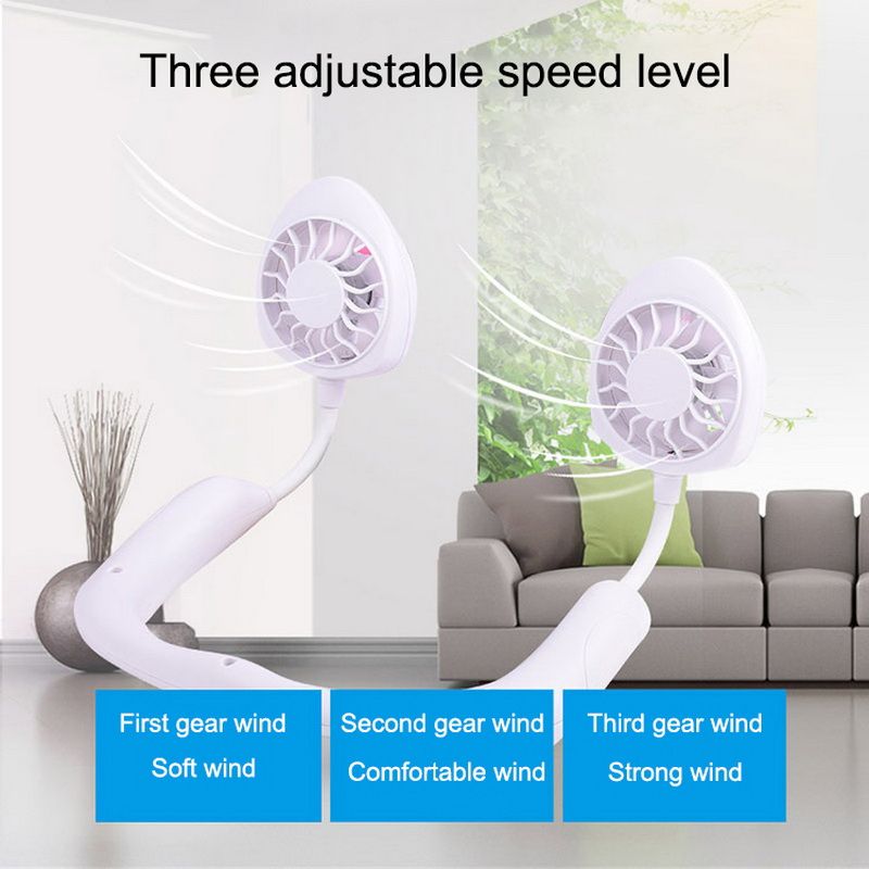 Level With 1PCs Neck Fan Fan 3 Speed Hanging Wearable Wireless Sports Adjustable USB Portable Wind Head Dual Chargeable Fan