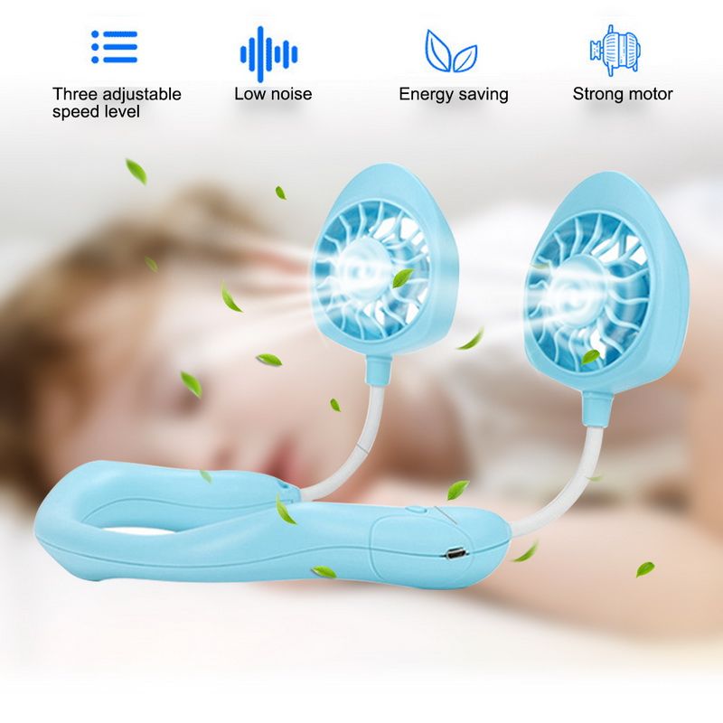 Level With 1PCs Neck Fan Fan 3 Speed Hanging Wearable Wireless Sports Adjustable USB Portable Wind Head Dual Chargeable Fan