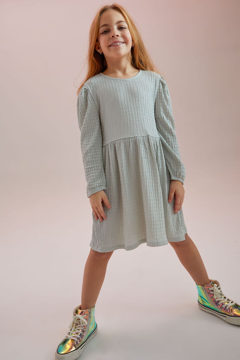 Girl Regular Fit Long Sleeve Knitted Dress - Beige