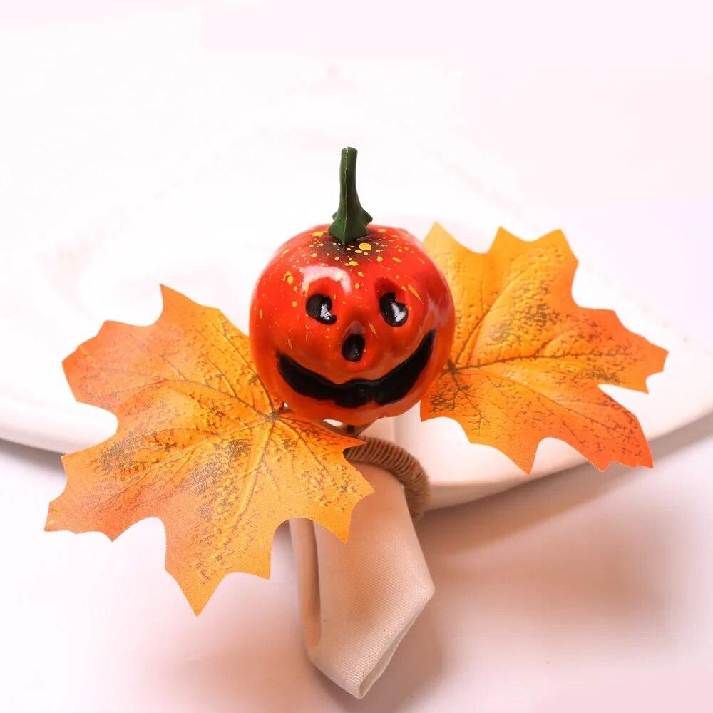 6pcs Halloween Bar Decorations Easter Pumpkin Napkin Button Napkin Ring Maple Leaf Napkin Ring