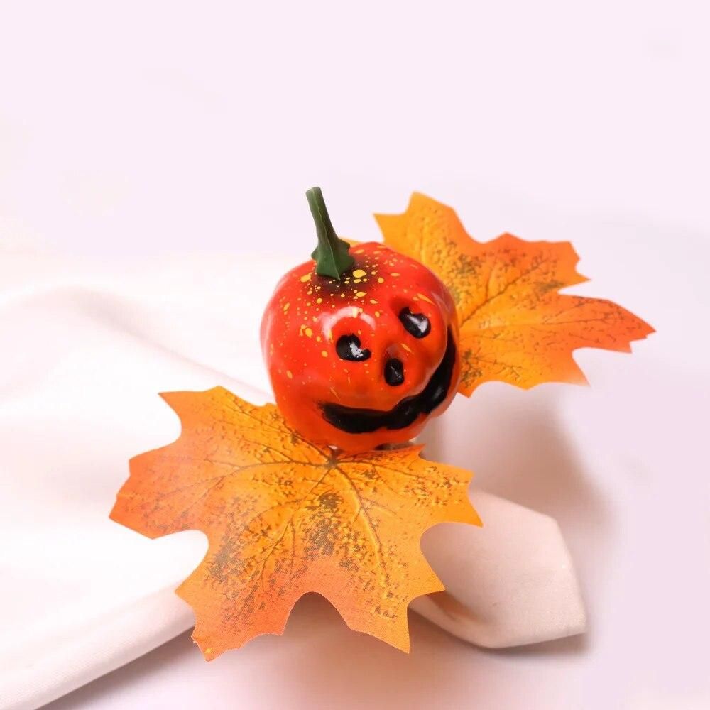 6pcs Halloween Bar Decorations Easter Pumpkin Napkin Button Napkin Ring Maple Leaf Napkin Ring