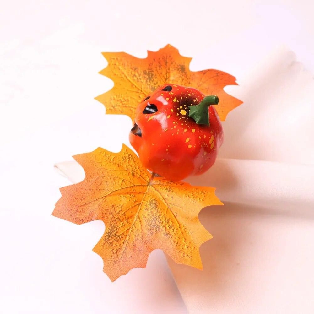 6pcs Halloween Bar Decorations Easter Pumpkin Napkin Button Napkin Ring Maple Leaf Napkin Ring