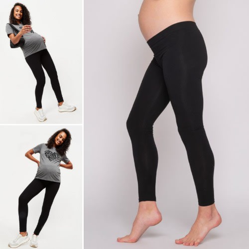 Cotton Underbump Black Maternity Leggings