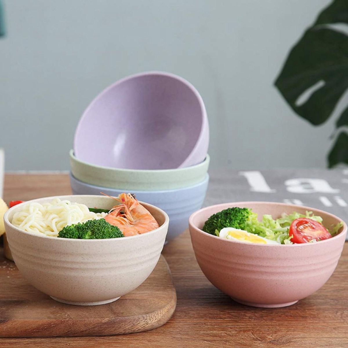 5 PCS 12cm Cereal Bowls Wheat Straw Unbreakable Reusable Bowlad Bowl Soup Bowl Noodle Container Mixing Bowls
