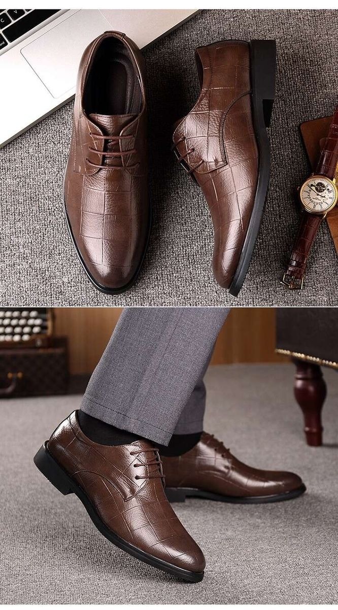 Men's Business Pointed Toe Dress Leather Shoes - Brown