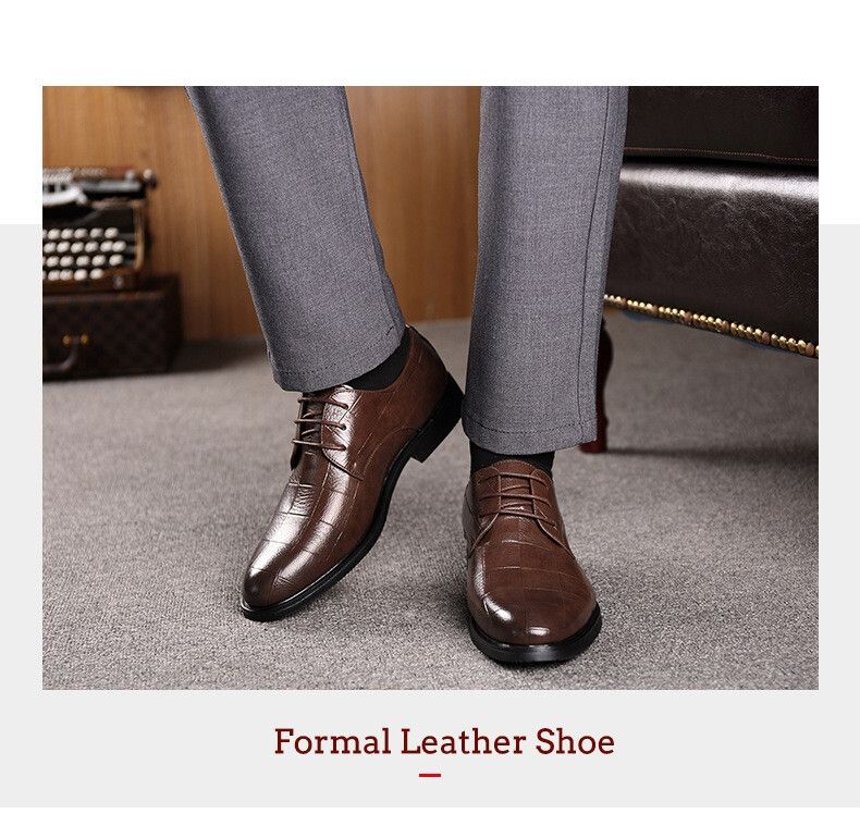 Men's Business Pointed Toe Dress Leather Shoes - Brown