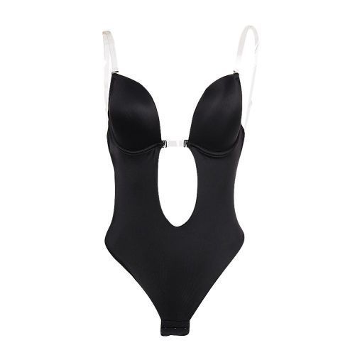 Women Slimming Body Shapers Slips Shapewear Deep U Plunge Bra Seamless Push Up Bra Thong Underwear Backless Party Dress Bodysuit(#Skin Color)