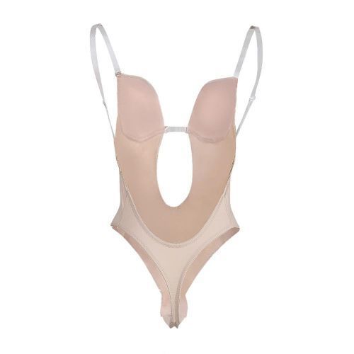 Women Slimming Body Shapers Slips Shapewear Deep U Plunge Bra Seamless Push Up Bra Thong Underwear Backless Party Dress Bodysuit(#Skin Color)