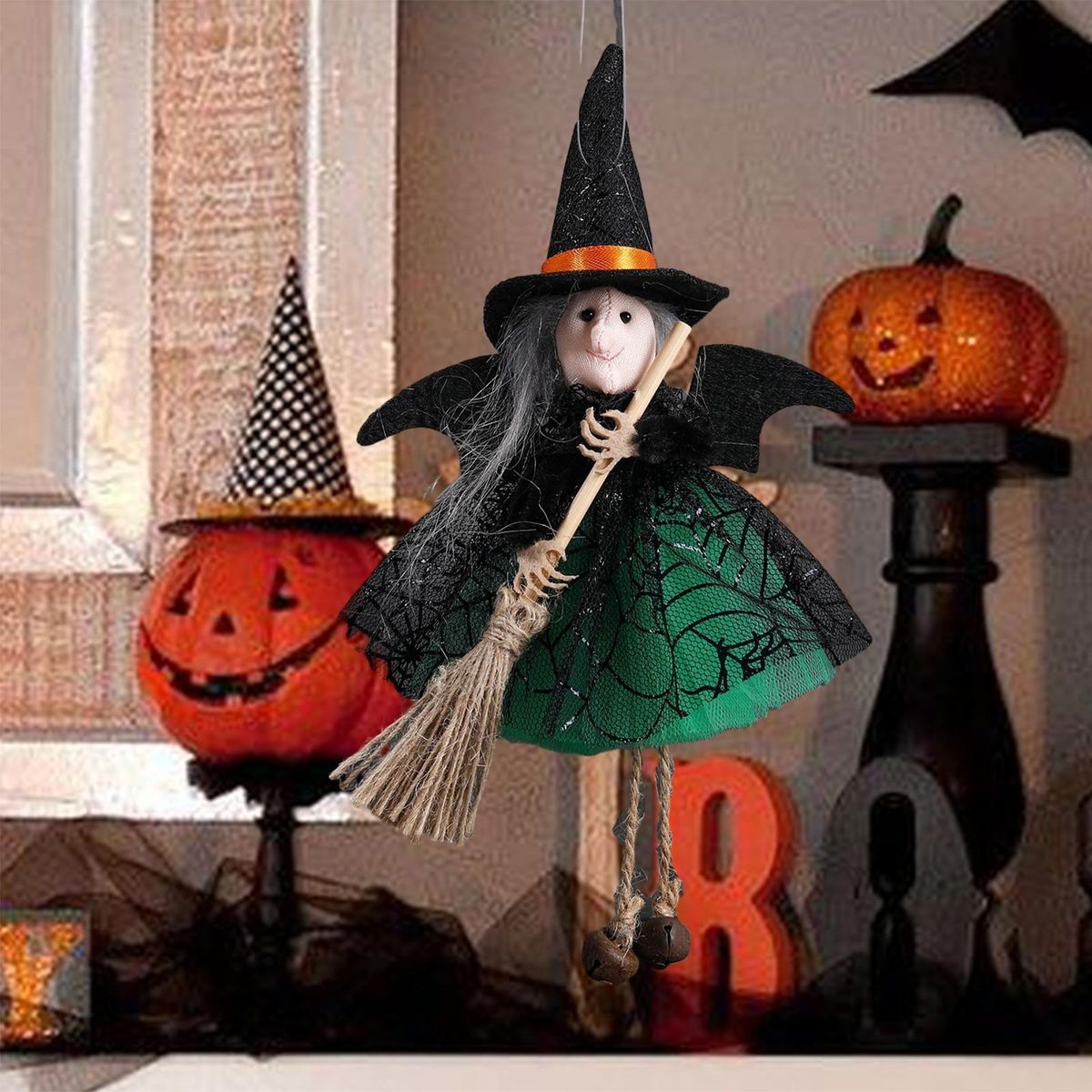Halloween Party Decoration Witchy Delight Mini Broom for Halloween Green