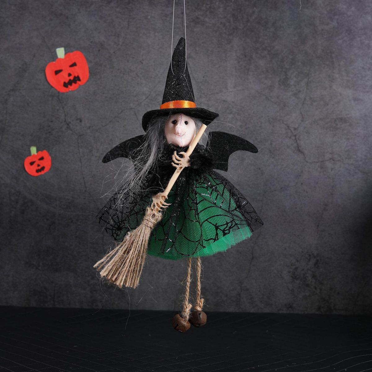 Halloween Party Decoration Witchy Delight Mini Broom for Halloween Green