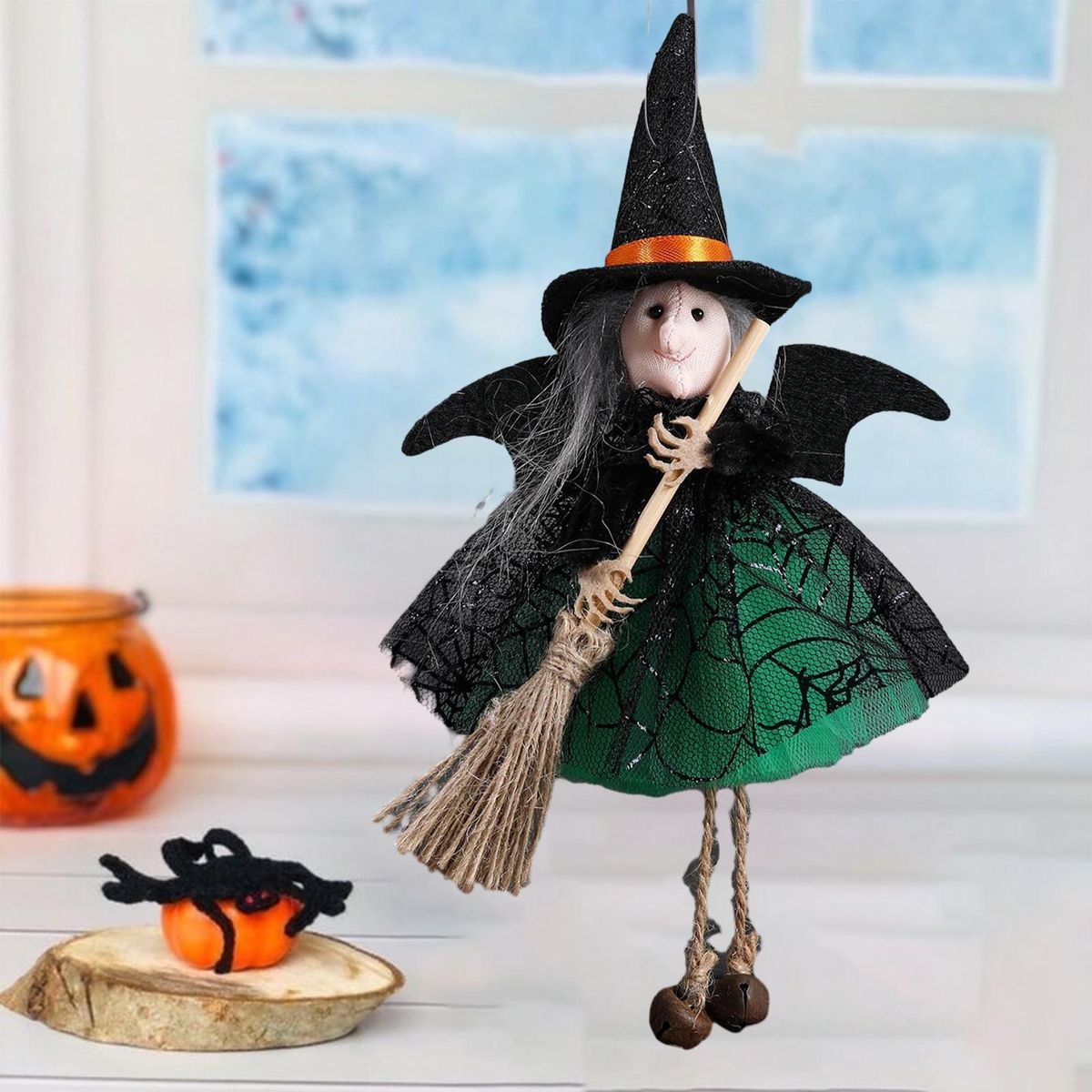 Halloween Party Decoration Witchy Delight Mini Broom for Halloween Green