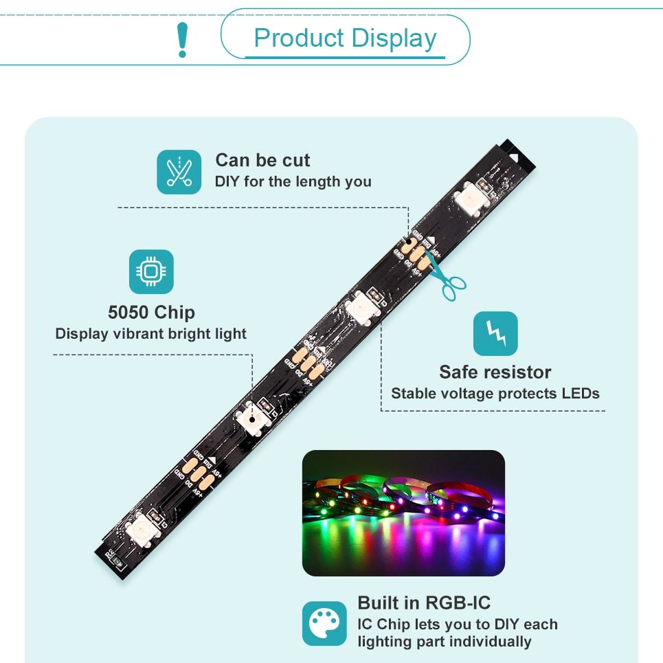 Fireworks LED Strip Light RGB Neon LED Light Ribbon Music Control Horse Race Lamp Home Christmas Holiday Room Decor Lights Tape--2.5m And 10pcs 1m--
