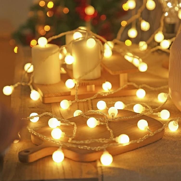 LED Star Light String Bubble Ball Dormitory Bedroom Color Lamp Room Curtain Fairy Cute Decoration Outdoor Balcony Gypsophila-Warm White Ball-Battery-3m-