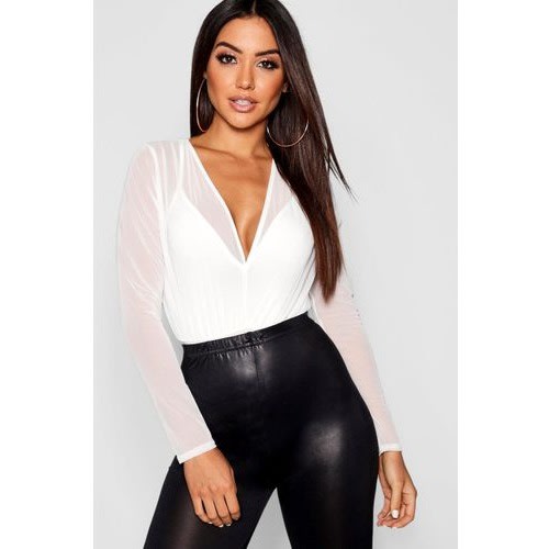 Mesh 2-in-1 Strappy Bodysuit-white