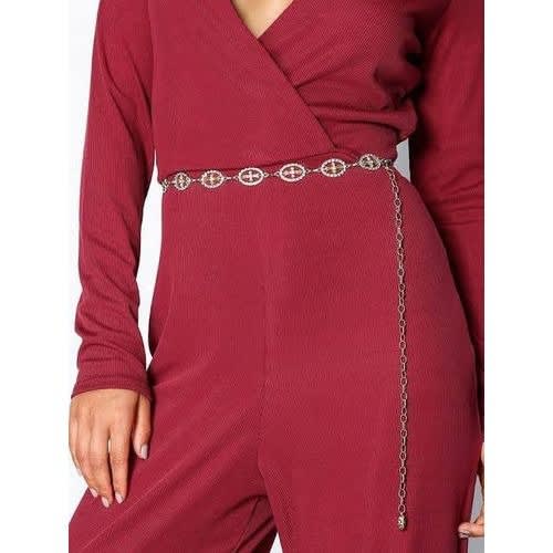Wrap Rib Jumpsuit- Burgundy