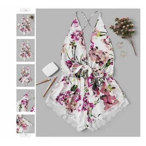 Cross Backless Floral Romper