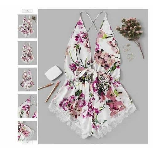 Cross Backless Floral Romper