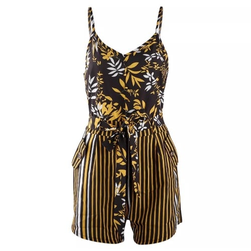 Floral Striped Playsuit- Yellow & Black