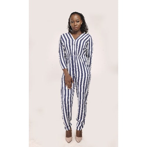 V Neck Strip Jumpsuit