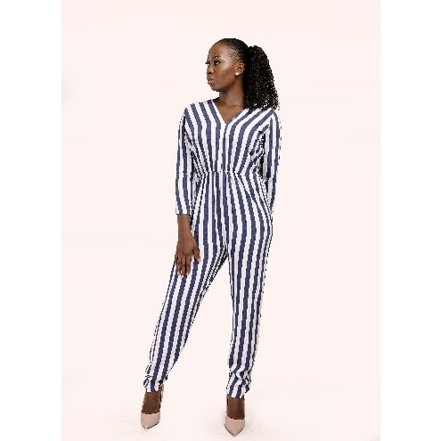 V Neck Strip Jumpsuit