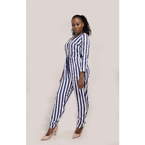 V Neck Strip Jumpsuit