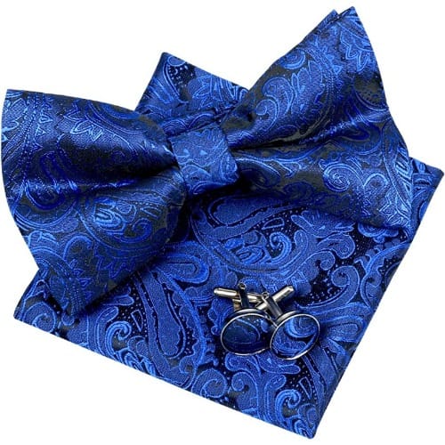 Men's Floral Bowtie With Cufflinks And Pocket Square  - Blue