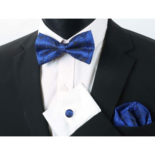 Men's Floral Bowtie With Cufflinks And Pocket Square  - Blue