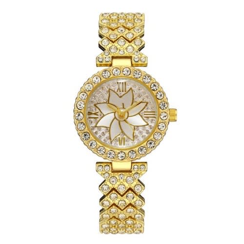 Rhinestone Ladies Wrist Watch- Gold