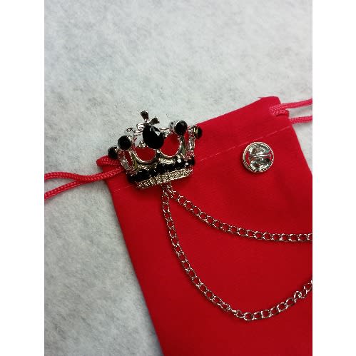 Crown Lapel Brooch With Black Stones - Silver