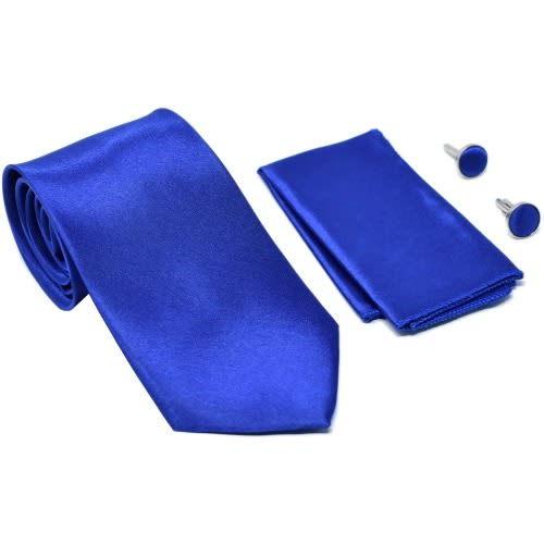 Men's Long Tie With Cufflinks And Pocket Square  - Royal Blue