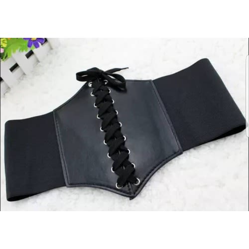 Women  Corset Style Wide Width Fashion Belt- Black