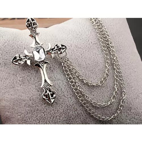 Cross Lapel Brooch With Free Pouch - Silver
