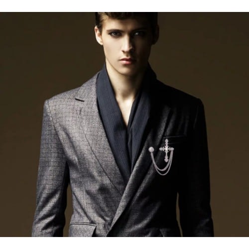 Cross Lapel Brooch With Free Pouch - Silver