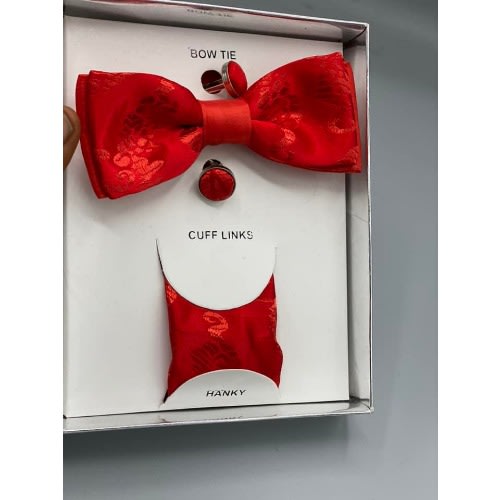 Pattern Silk Red Men's Bow Tie Cuff Links