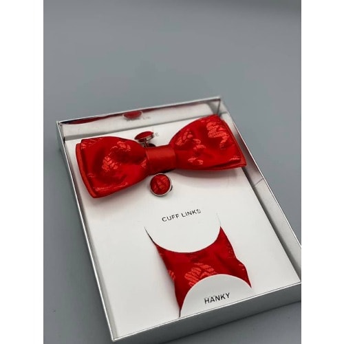 Pattern Silk Red Men's Bow Tie Cuff Links