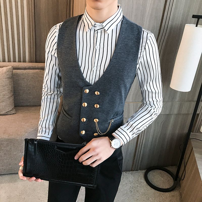(Navy)2022 Slim Fit Men Vest With Double Breasted One Piece Custom Male Suit Wasitcoat Peaked Lapel Wedding Gromsmen Waist Coat New DOU