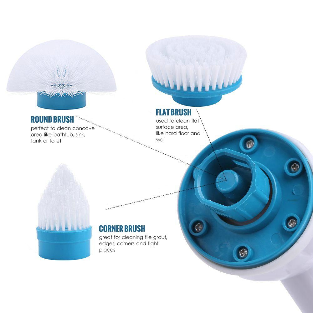 Electric Spin Scrubber Cordless Rechargeable Bathroom Scrubber Cleaning Brush Multi-functional with Replaceable Brush Heads Extension Handle