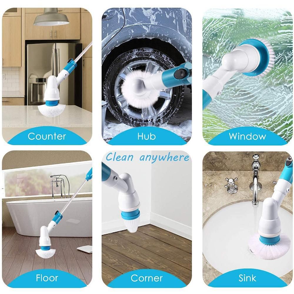 Electric Spin Scrubber Cordless Rechargeable Bathroom Scrubber Cleaning Brush Multi-functional with Replaceable Brush Heads Extension Handle