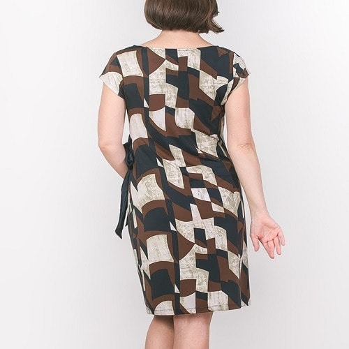Navy & Tan Tie-waist Maternity Cap-sleeve Dress