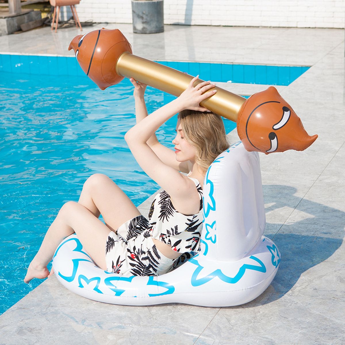 Inflatable Float Toilet Shaped Inflatable Lounger Chair Mat White