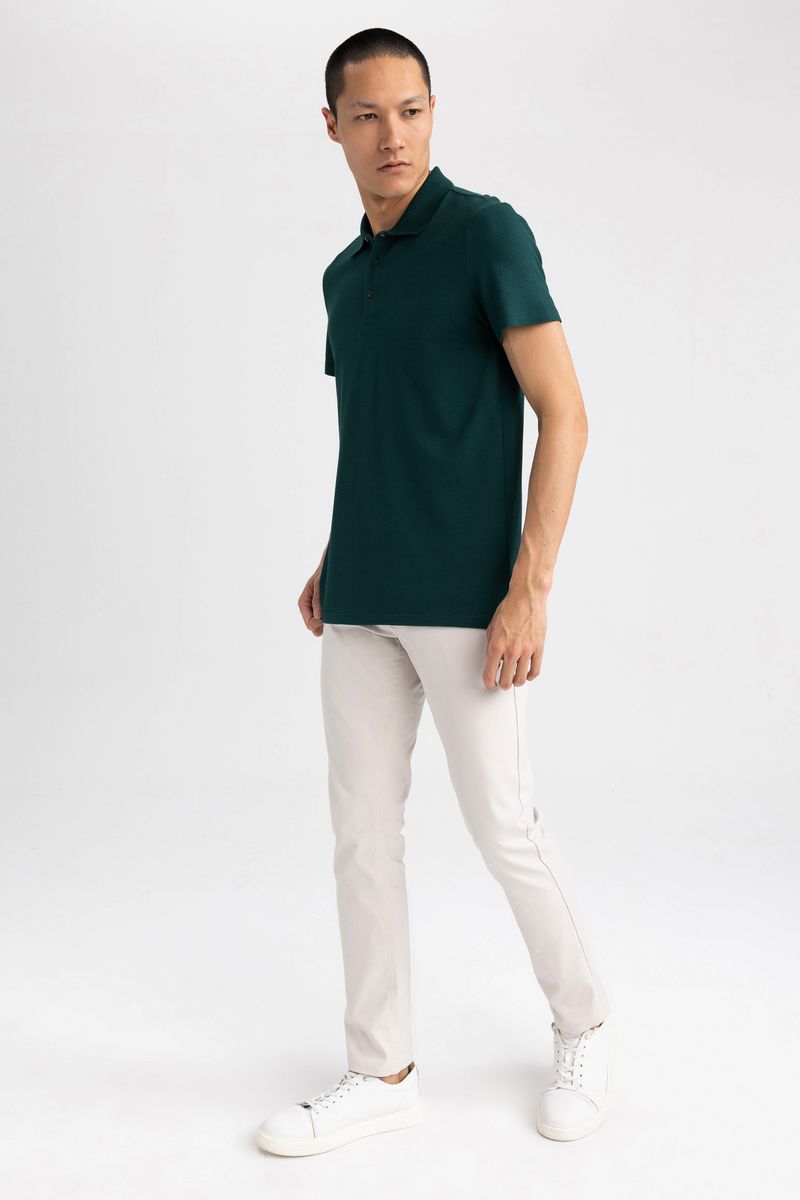 Man Smart Casual Slim Fit Short Sleeve Knitted Polo T-Shirt - Green