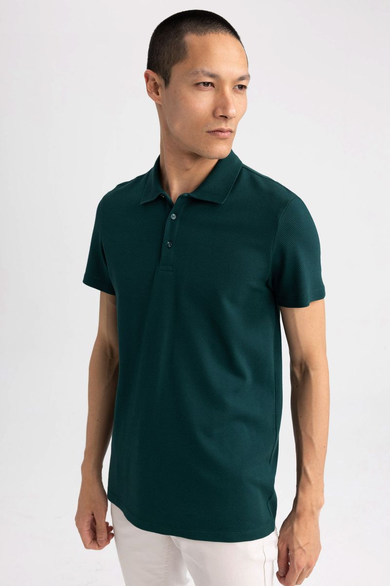 Man Smart Casual Slim Fit Short Sleeve Knitted Polo T-Shirt - Green