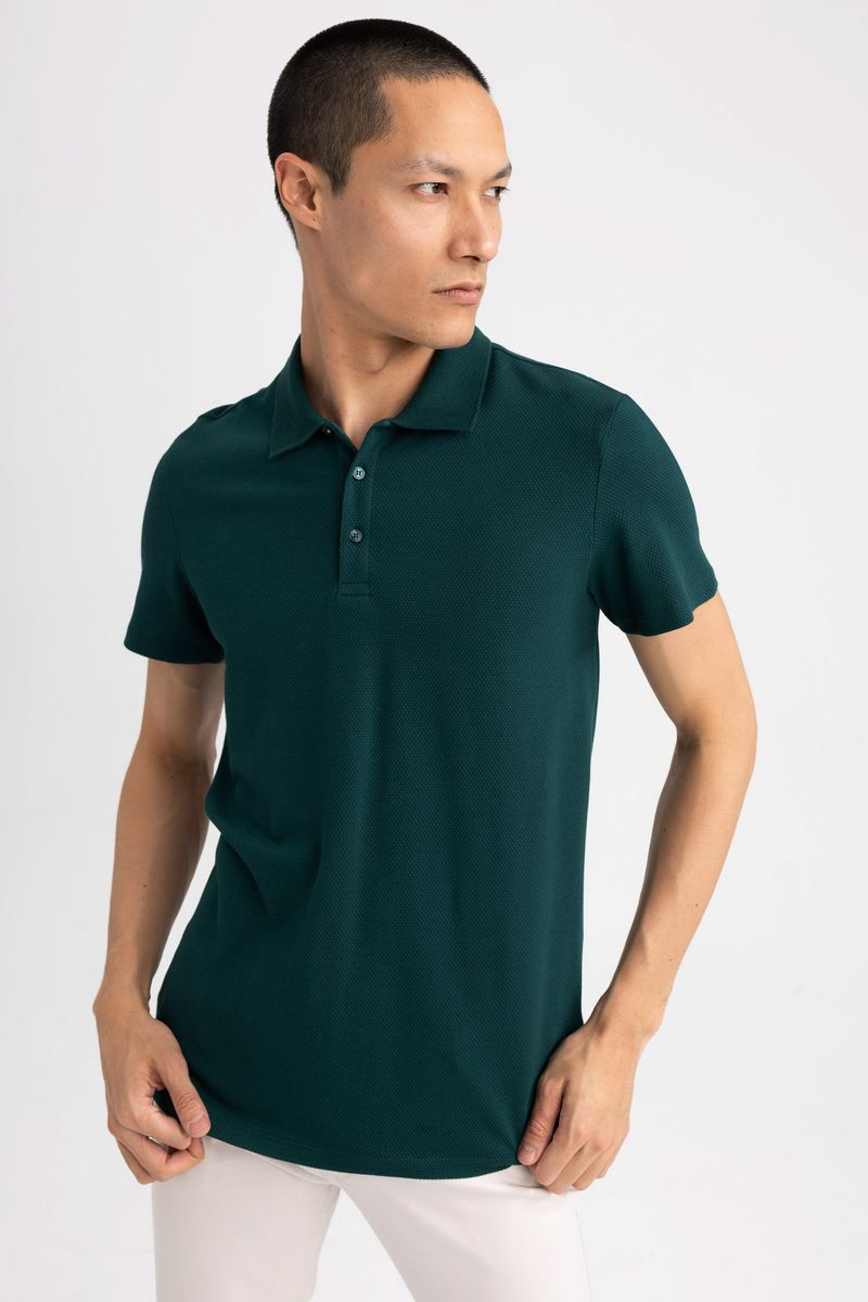 Man Smart Casual Slim Fit Short Sleeve Knitted Polo T-Shirt - Green
