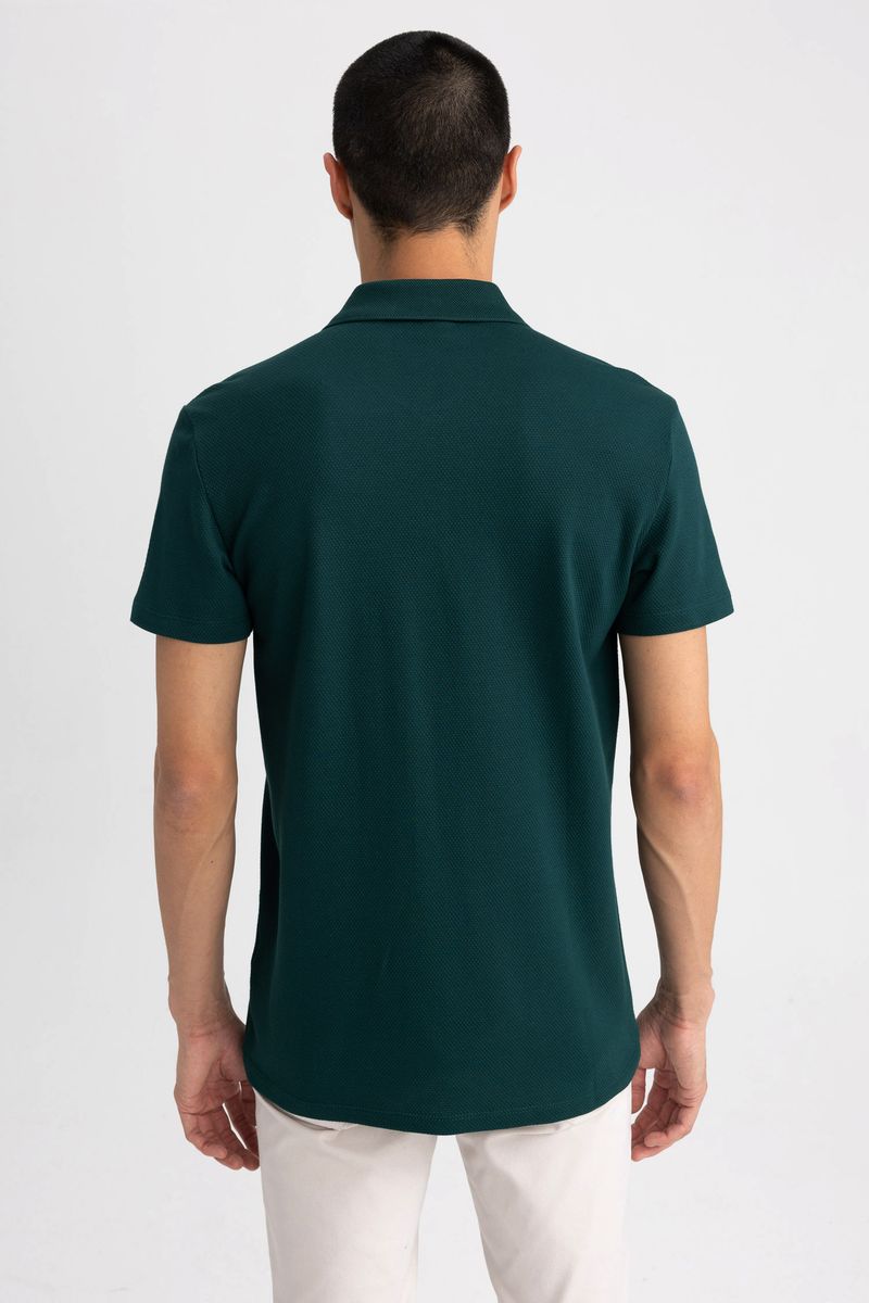 Man Smart Casual Slim Fit Short Sleeve Knitted Polo T-Shirt - Green