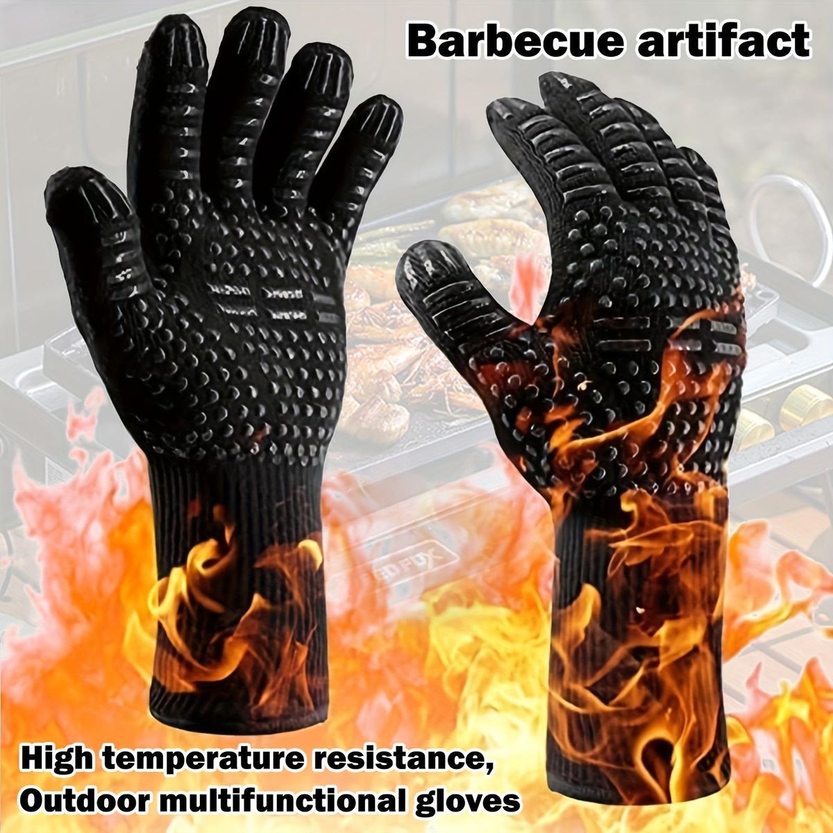 Heat Resistant Oven Cut Resistant, Non-Slip Silicone BBQ Gloves