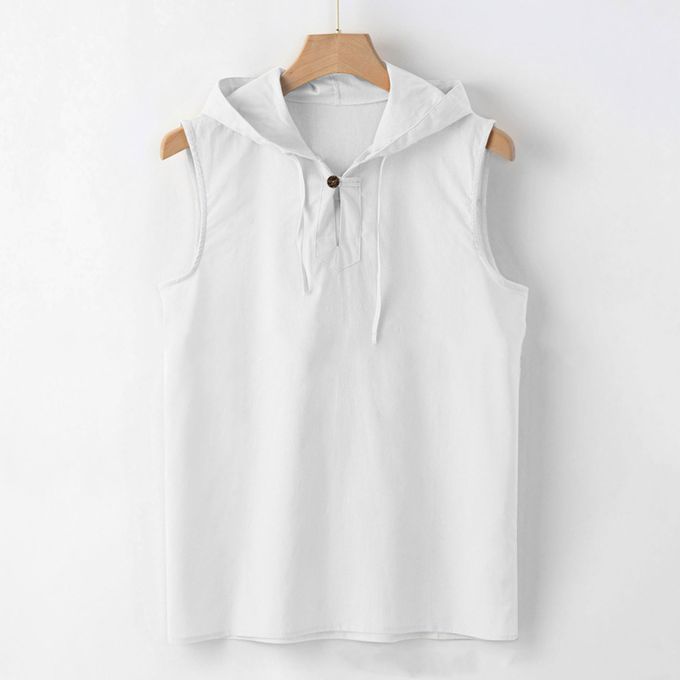 Men Hoodie Comfy Sweat Absorbent With Hat Fashionable-White