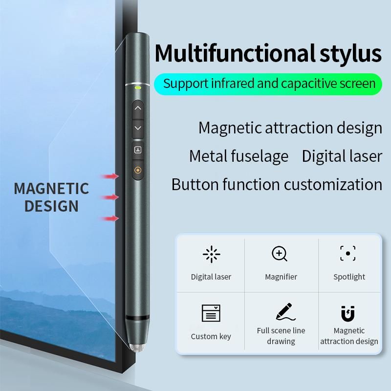 H108 Digital Laser Pen Magnifier Spotlight Turning Page Draw On Screen PPT Clicker PowerPointer Wireless Presenter Controller